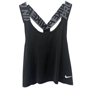 NIKE Womens Black Dri Fit Racerback Tank Top Medium Logo Strap Athletic Workout